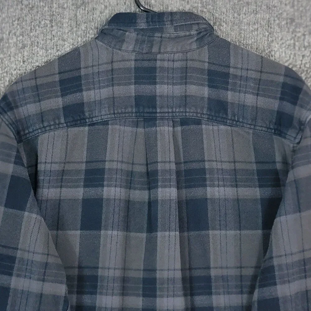 The North Face Shirt Mens L Blue & Gray Plaid Flannel Long Sleeve Button Up